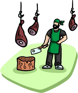 Butcher working at a meat station