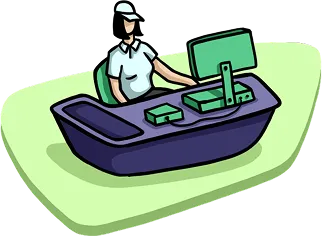 Cashier operating a point-of-sale terminal